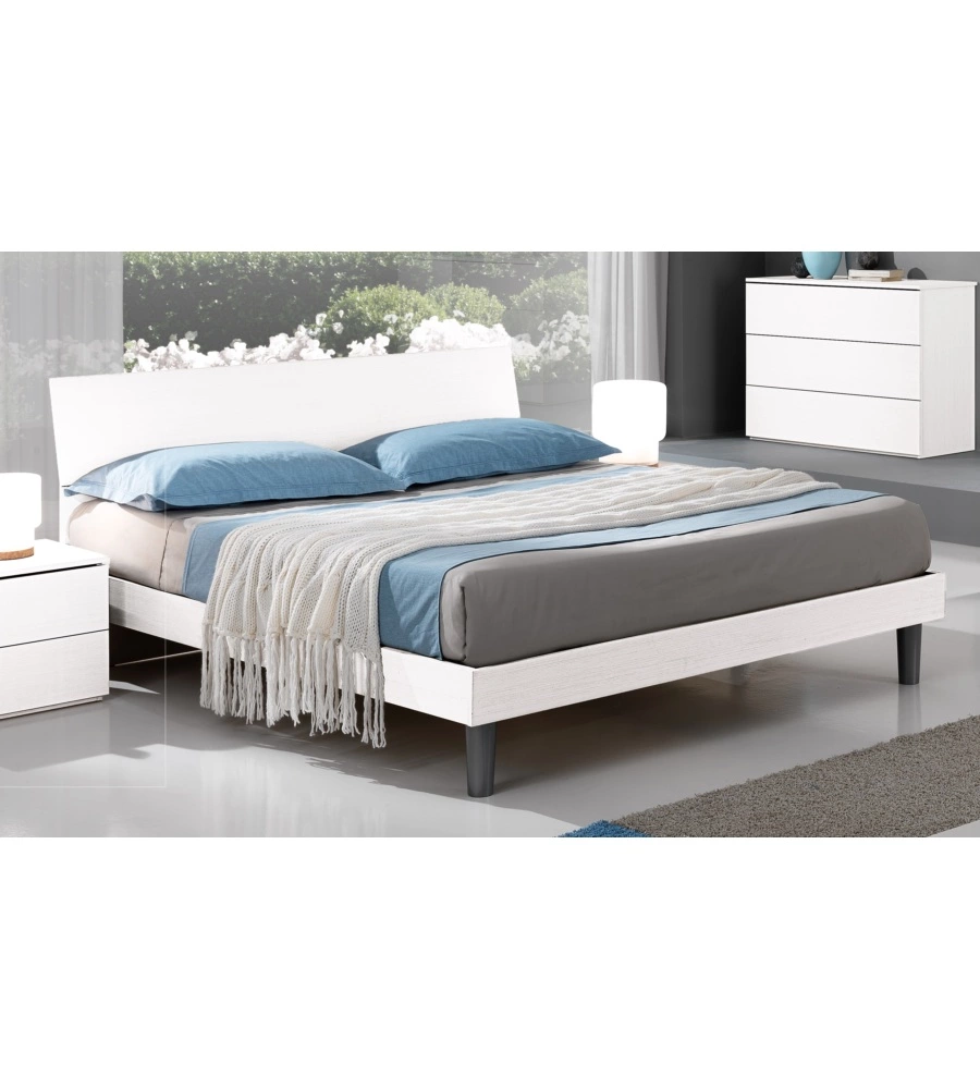 LETTO MATRIMONIALE "GIOTTO" BIANCO GRAFFIATO 170X193X87 CM